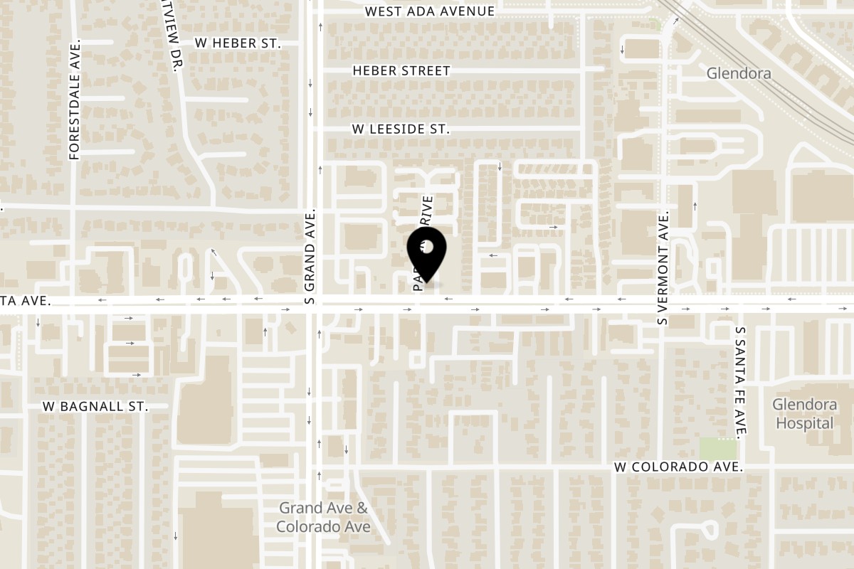 Map showing the location of El Amigo Restaurant Glendora on 507 W Rte 66 in Glendora