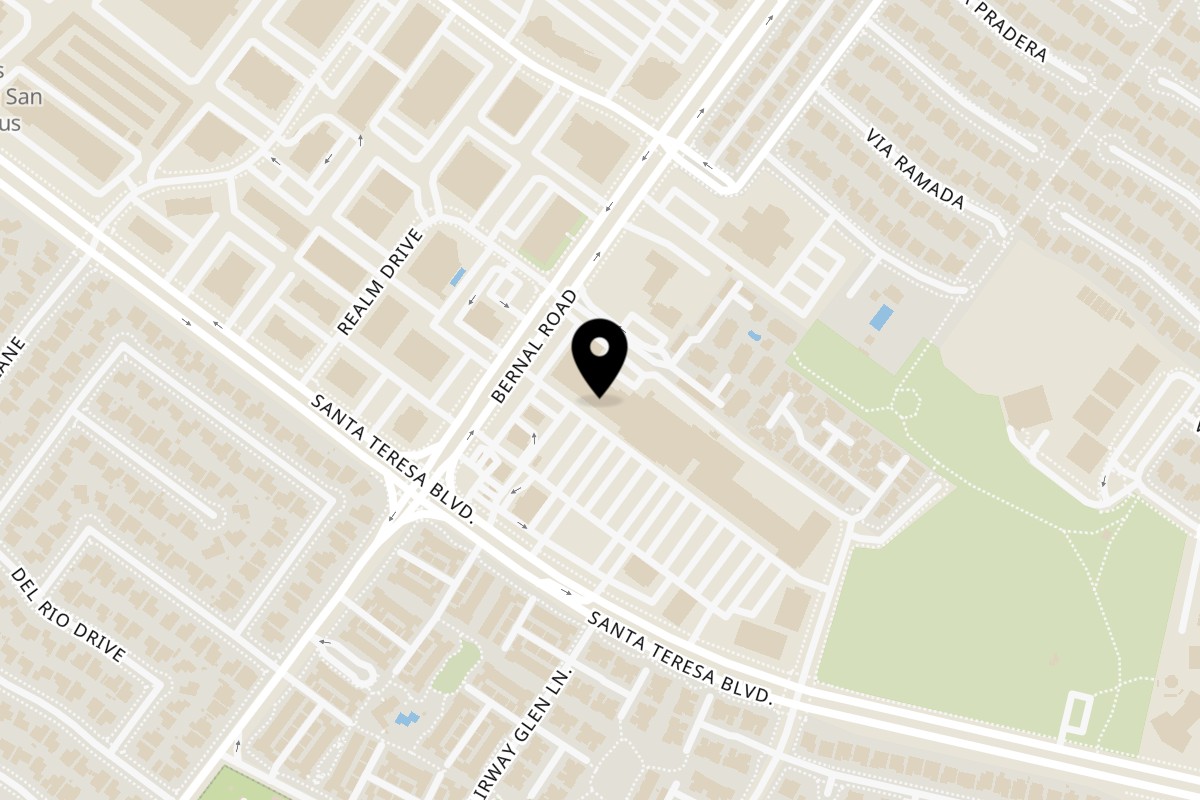 Map showing the location of El Amigo Restaurant san jose on 7058 Santa Teresa Blvd in San Jose